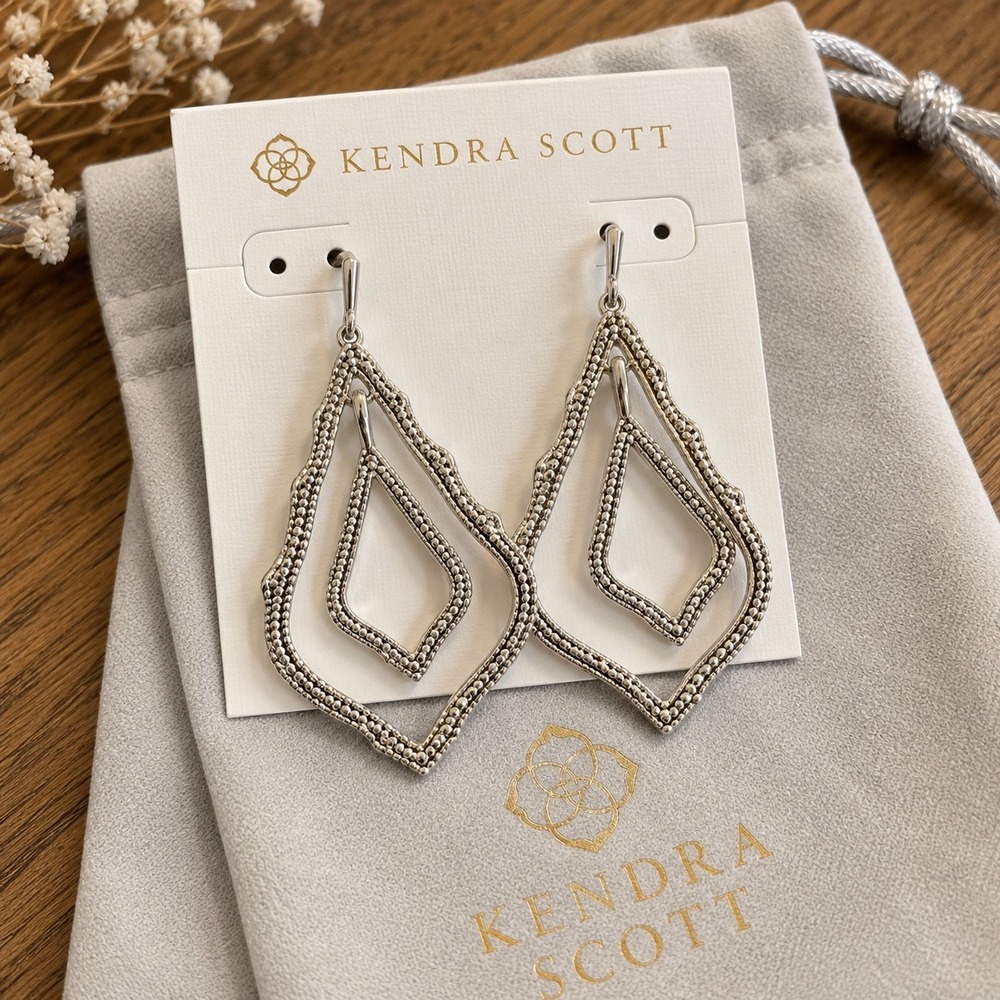 Kendra Scott Simon Drop Earrings Silver Tone Geometric Double Frame NWT